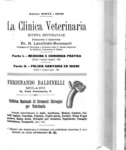 La clinica veterinaria rivista di medicina e chirurgia pratica degli animali domestici