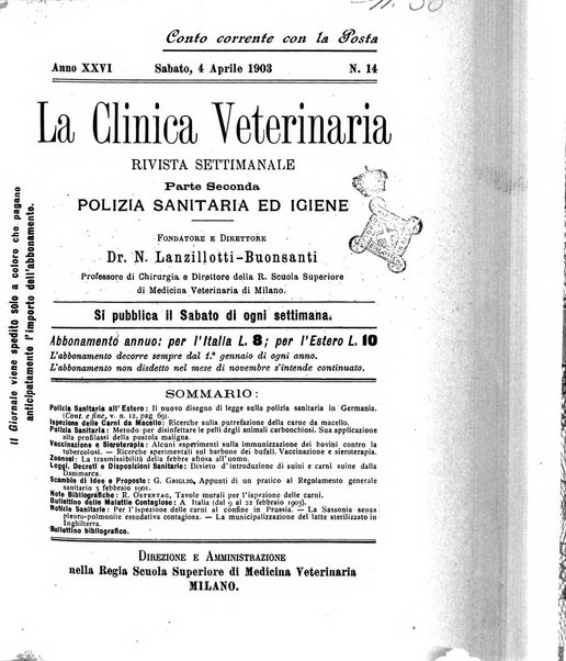 La clinica veterinaria rivista di medicina e chirurgia pratica degli animali domestici