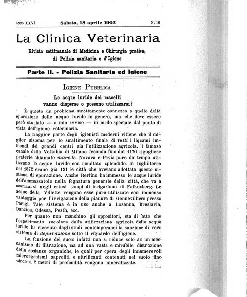 La clinica veterinaria rivista di medicina e chirurgia pratica degli animali domestici