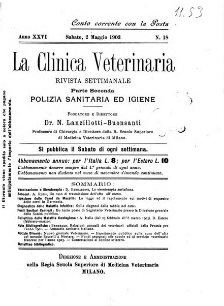 La clinica veterinaria rivista di medicina e chirurgia pratica degli animali domestici