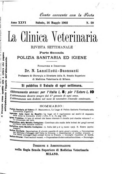 La clinica veterinaria rivista di medicina e chirurgia pratica degli animali domestici