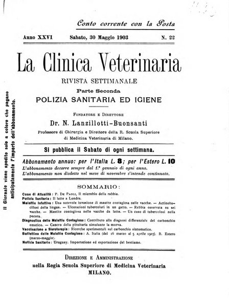 La clinica veterinaria rivista di medicina e chirurgia pratica degli animali domestici