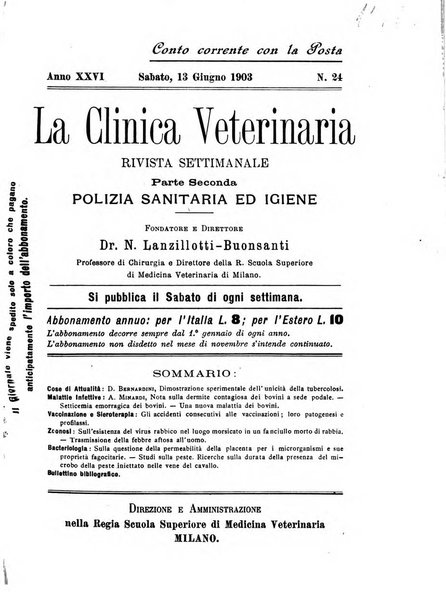 La clinica veterinaria rivista di medicina e chirurgia pratica degli animali domestici