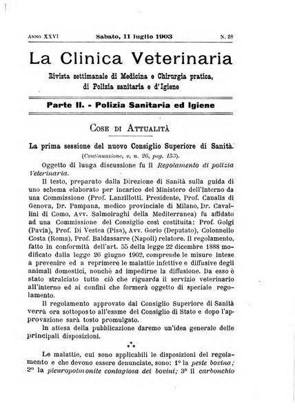 La clinica veterinaria rivista di medicina e chirurgia pratica degli animali domestici