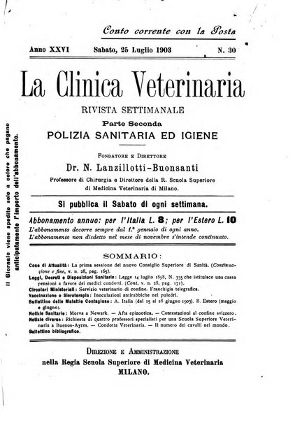 La clinica veterinaria rivista di medicina e chirurgia pratica degli animali domestici