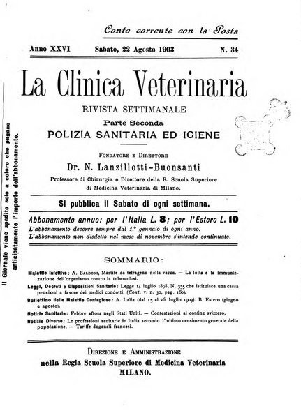 La clinica veterinaria rivista di medicina e chirurgia pratica degli animali domestici