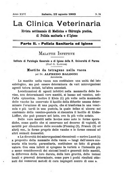 La clinica veterinaria rivista di medicina e chirurgia pratica degli animali domestici