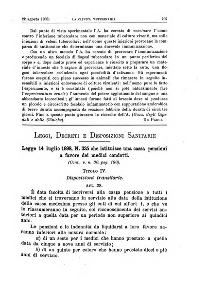 La clinica veterinaria rivista di medicina e chirurgia pratica degli animali domestici