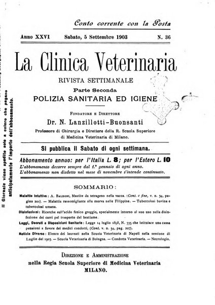 La clinica veterinaria rivista di medicina e chirurgia pratica degli animali domestici