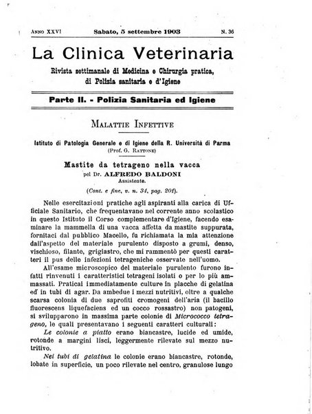 La clinica veterinaria rivista di medicina e chirurgia pratica degli animali domestici