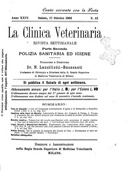 La clinica veterinaria rivista di medicina e chirurgia pratica degli animali domestici