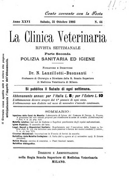 La clinica veterinaria rivista di medicina e chirurgia pratica degli animali domestici