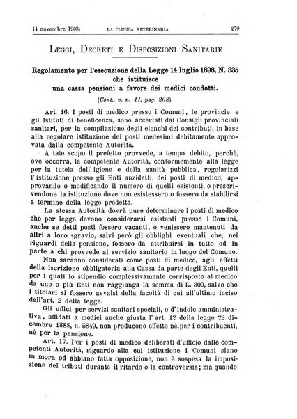 La clinica veterinaria rivista di medicina e chirurgia pratica degli animali domestici