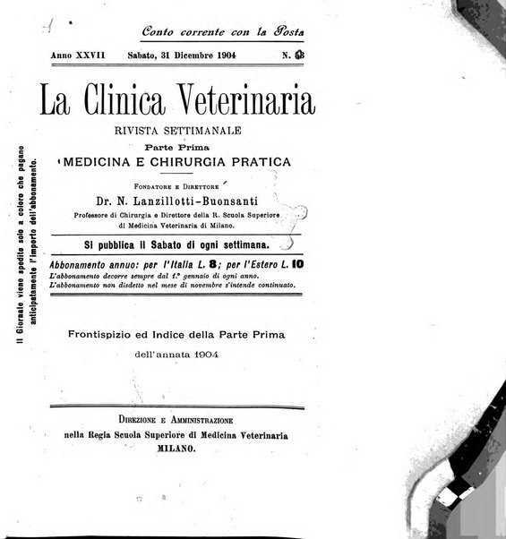 La clinica veterinaria rivista di medicina e chirurgia pratica degli animali domestici