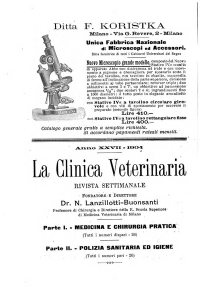 La clinica veterinaria rivista di medicina e chirurgia pratica degli animali domestici