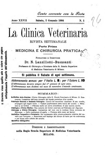 La clinica veterinaria rivista di medicina e chirurgia pratica degli animali domestici