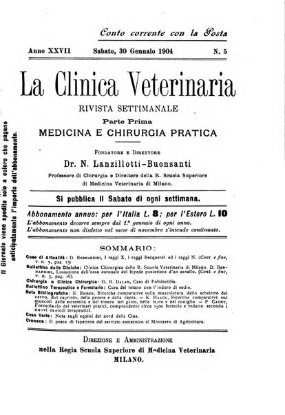 La clinica veterinaria rivista di medicina e chirurgia pratica degli animali domestici