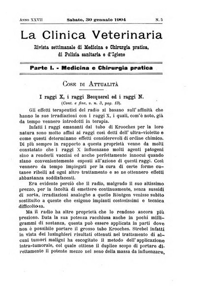 La clinica veterinaria rivista di medicina e chirurgia pratica degli animali domestici