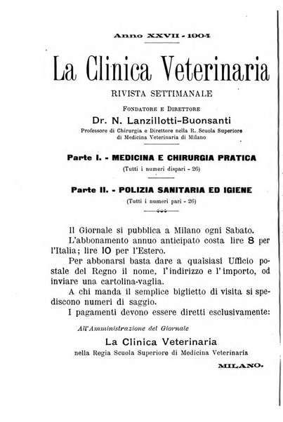 La clinica veterinaria rivista di medicina e chirurgia pratica degli animali domestici