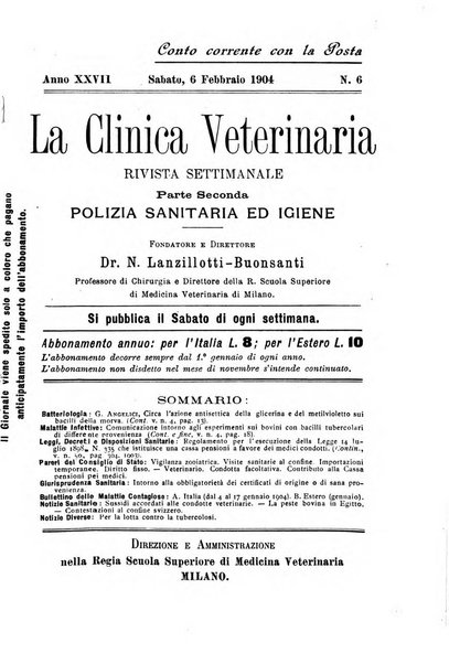 La clinica veterinaria rivista di medicina e chirurgia pratica degli animali domestici