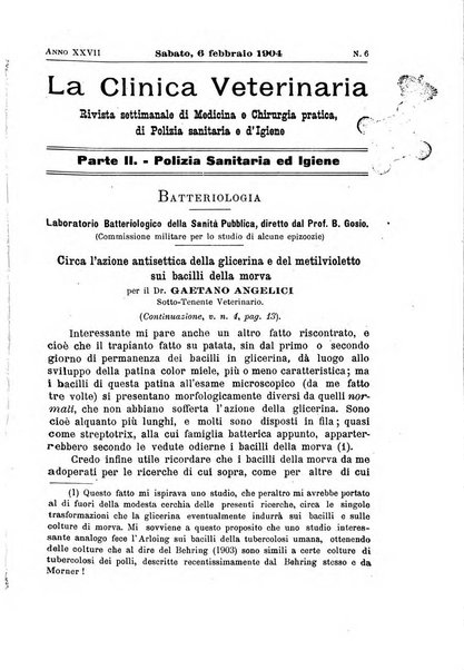 La clinica veterinaria rivista di medicina e chirurgia pratica degli animali domestici