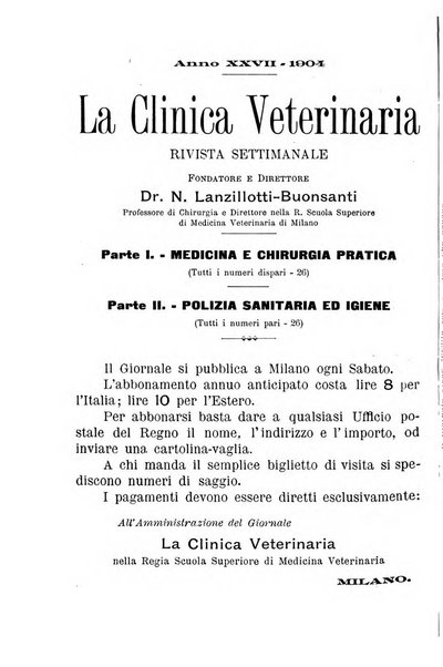 La clinica veterinaria rivista di medicina e chirurgia pratica degli animali domestici