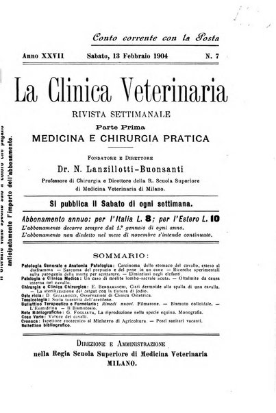 La clinica veterinaria rivista di medicina e chirurgia pratica degli animali domestici