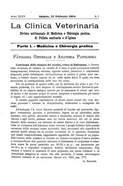 La clinica veterinaria rivista di medicina e chirurgia pratica degli animali domestici