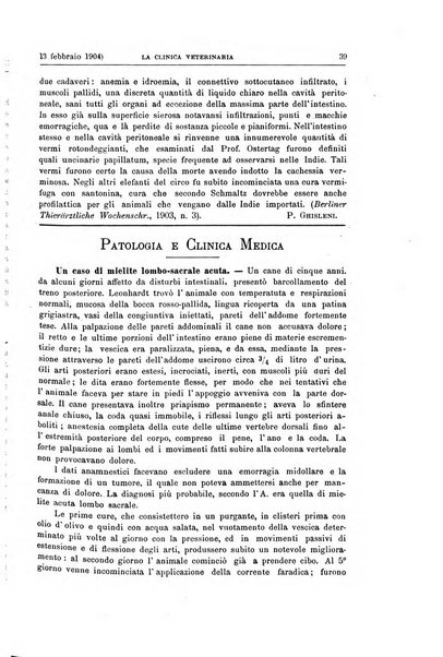 La clinica veterinaria rivista di medicina e chirurgia pratica degli animali domestici