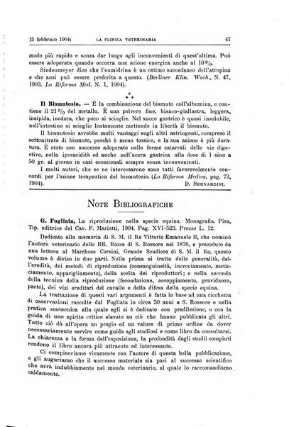 La clinica veterinaria rivista di medicina e chirurgia pratica degli animali domestici