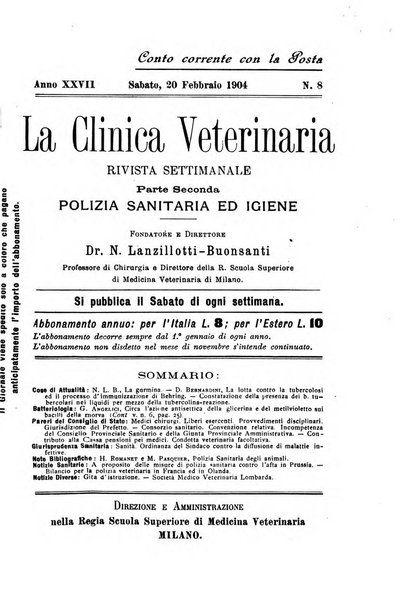 La clinica veterinaria rivista di medicina e chirurgia pratica degli animali domestici