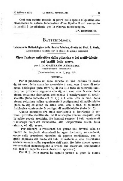 La clinica veterinaria rivista di medicina e chirurgia pratica degli animali domestici