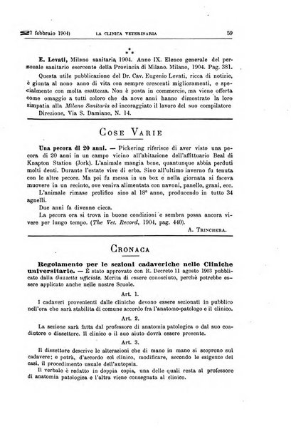 La clinica veterinaria rivista di medicina e chirurgia pratica degli animali domestici