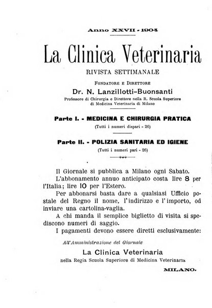 La clinica veterinaria rivista di medicina e chirurgia pratica degli animali domestici