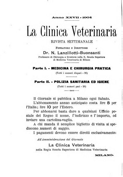 La clinica veterinaria rivista di medicina e chirurgia pratica degli animali domestici