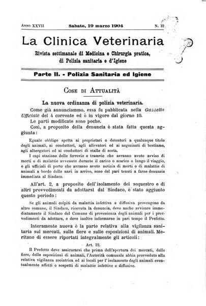 La clinica veterinaria rivista di medicina e chirurgia pratica degli animali domestici