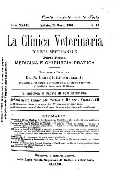 La clinica veterinaria rivista di medicina e chirurgia pratica degli animali domestici