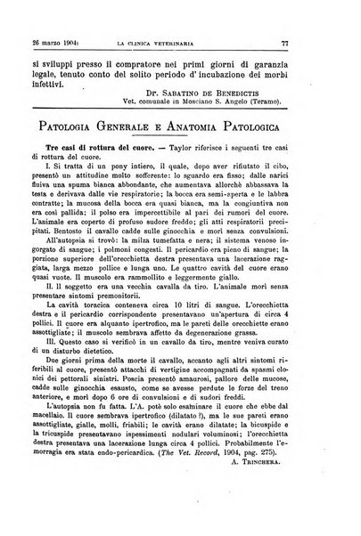 La clinica veterinaria rivista di medicina e chirurgia pratica degli animali domestici