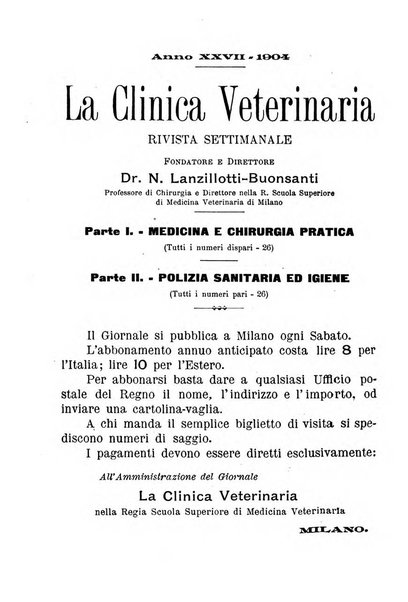 La clinica veterinaria rivista di medicina e chirurgia pratica degli animali domestici