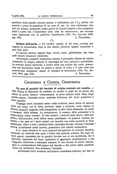 La clinica veterinaria rivista di medicina e chirurgia pratica degli animali domestici