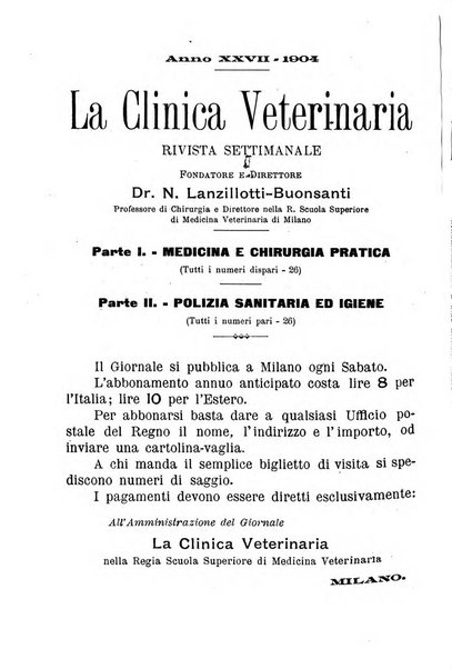 La clinica veterinaria rivista di medicina e chirurgia pratica degli animali domestici