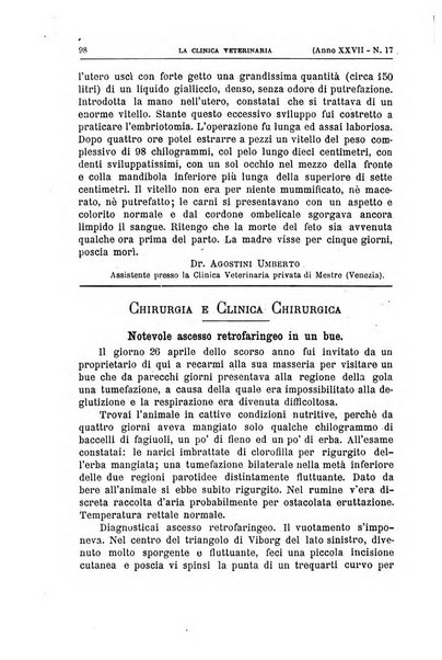 La clinica veterinaria rivista di medicina e chirurgia pratica degli animali domestici