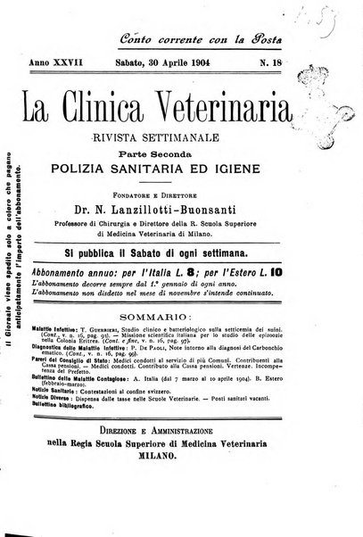 La clinica veterinaria rivista di medicina e chirurgia pratica degli animali domestici