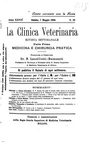 La clinica veterinaria rivista di medicina e chirurgia pratica degli animali domestici