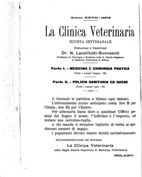 La clinica veterinaria rivista di medicina e chirurgia pratica degli animali domestici