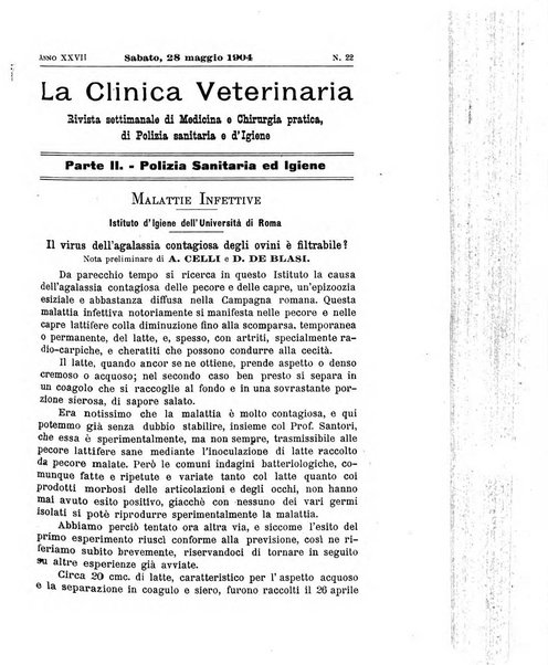 La clinica veterinaria rivista di medicina e chirurgia pratica degli animali domestici