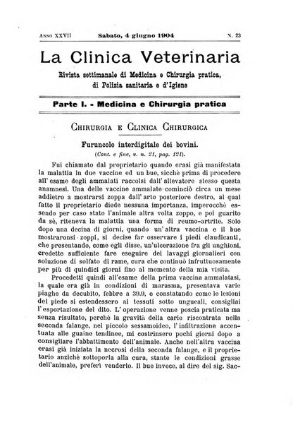 La clinica veterinaria rivista di medicina e chirurgia pratica degli animali domestici