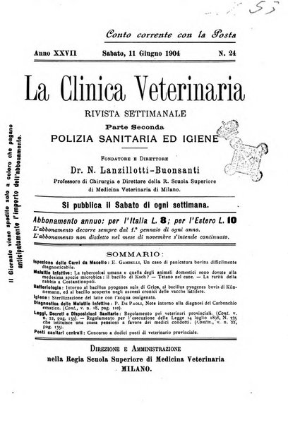 La clinica veterinaria rivista di medicina e chirurgia pratica degli animali domestici