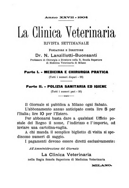 La clinica veterinaria rivista di medicina e chirurgia pratica degli animali domestici