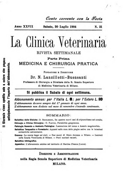 La clinica veterinaria rivista di medicina e chirurgia pratica degli animali domestici